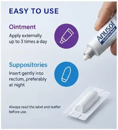 Anusol Soothing Relief Bundle Pack (12 Suppositories + 15gm Ointment) | Bundle Pack, Soothing Relief